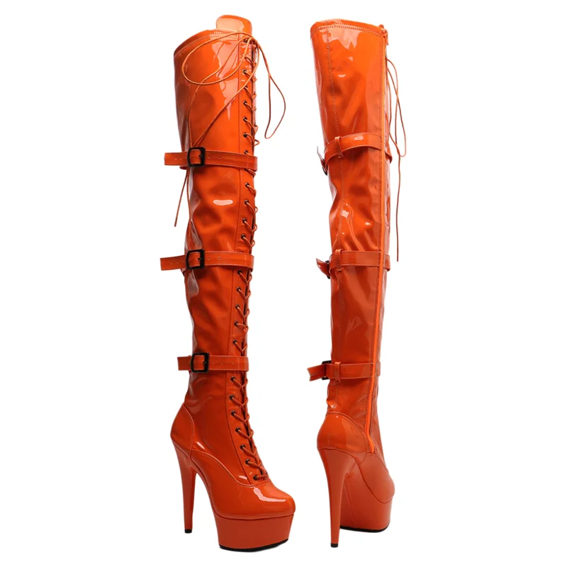 Leecabe 15CM/6inches Patent  PU Closed toe  Trend fashion High Heel platform stripper heel Pole Dance boot