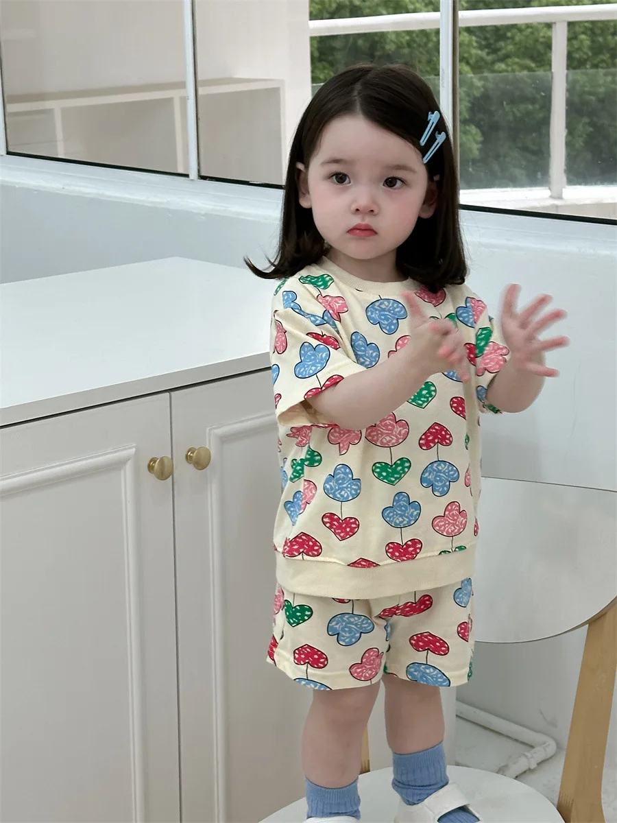 2024 Summer New Baby Short Sleeve Clothes Set Fashion Print Infant Boy Girl Casual Shorts Suit Toddler Cotton Sports Outfits