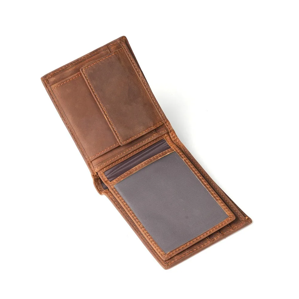 1157 Men's Retro Genuine Leather Coin Purse Short Casual Cow Pickup Truck with Leather Wallet At The Top of The Head
