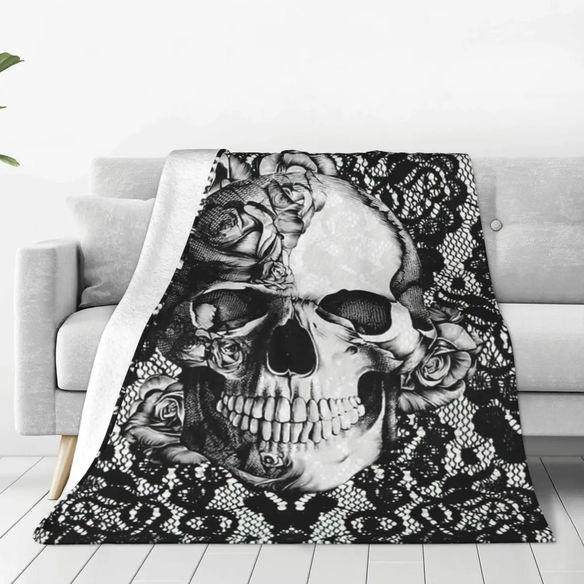 Gothic Lace Skull Suitcase Blankets Fleece Super Soft Throw Blanket Sofa Throw Blanket For Home Bedroom Travel Throws Bedspread