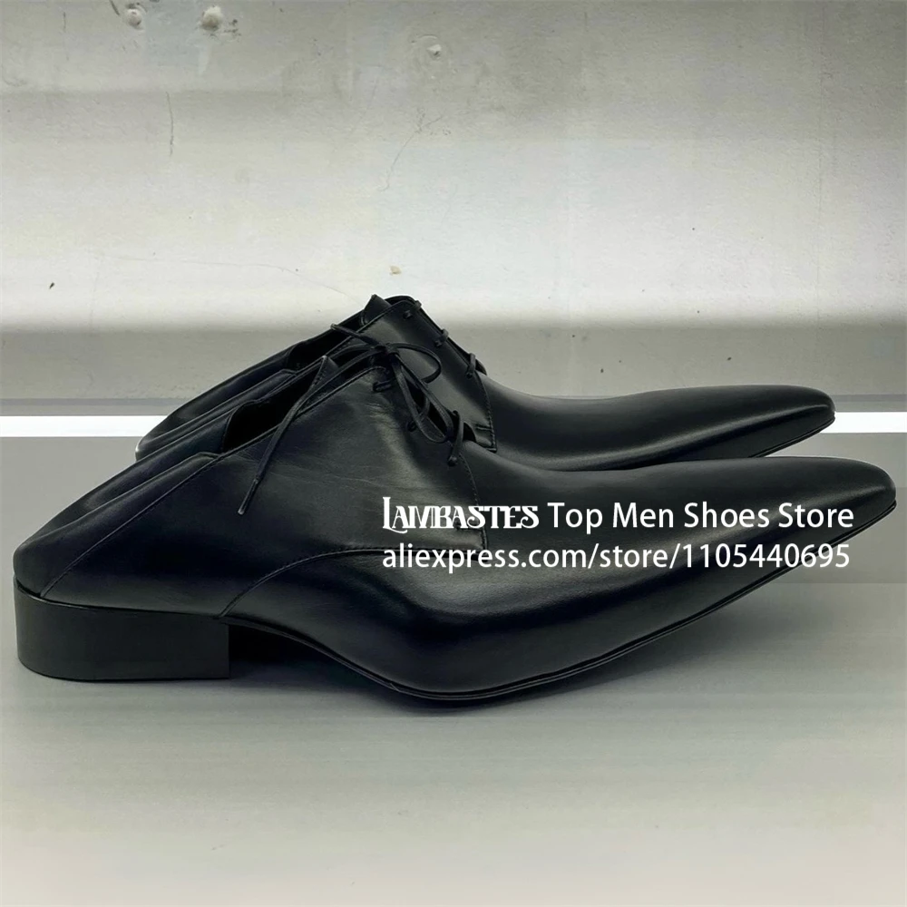 Extra Long Pointed Toe Derby Dress Shoes Novelty Designer Style Extreme Sharp Point Lace Up Shoes Avant Garde Pointed Men Shoes