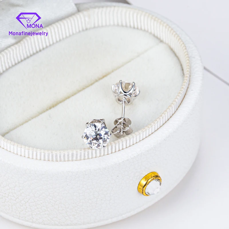 Goldstones Customized Fine Jewelry 2Carat Moissanite Solid 9KGold D Moissanite Stud Earrings