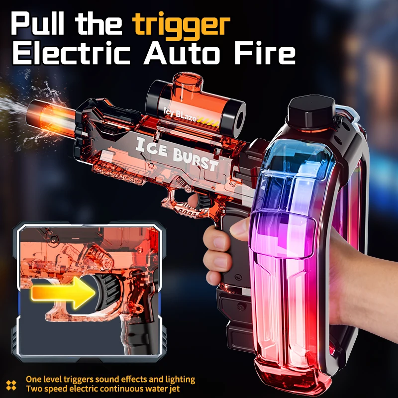

Большой электрический водяной пистолет-бластер с кольцевым световым эффектом, портативный, с функцией концентрации струи, большой емкости, для детских водных битв