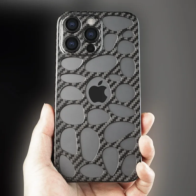 Dropshipping Real Carbon Fiber Phone Case For iPhone 14PRO/14 Pro Max Forging Leaky Patterns Design Explosion-proof Back Shell