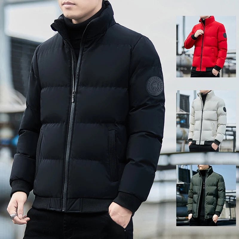 

Мужская модная утепленная хлопковая куртка с воротником-стойкой, зимняя верхняя одежда, ветрозащитное теплое пальто для молодежи, с полиэстеровым наполнителем, на молнии