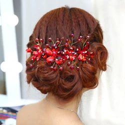 Red Color Crystal Flower Headband Hairband Tiara For Women Rhinestone Bridal Wedding Hair Accessories Jewelry Headband Hairband
