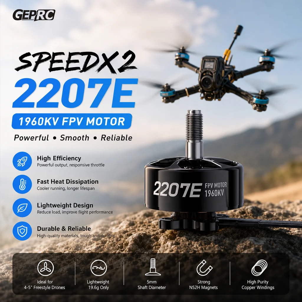 

GEPRC SpeedX2 2207E 1960KV Motor – Lightweight FPV Motor with Fast Heat Dissipation for 4-5" Freestyle Drone