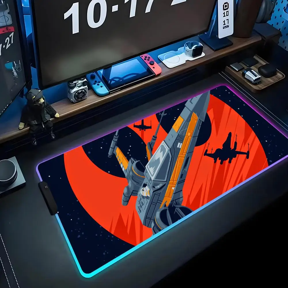

Space fighter Mouse Pad RGB Gaming Mousepad Big LED Pad PC Desk Mat Luminous Mouse Pad Large Keyboard Mats Table Rug With