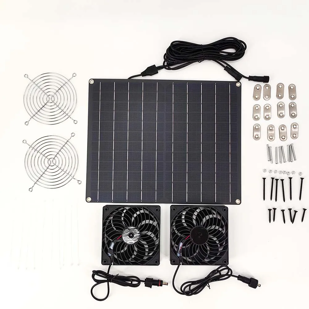 500W Solar Outdoor Powered Fan 12CM two IPX7 waterproof Diameter Ventilator Solar Exhaust Fan For Pet Poultry House Greenhouse