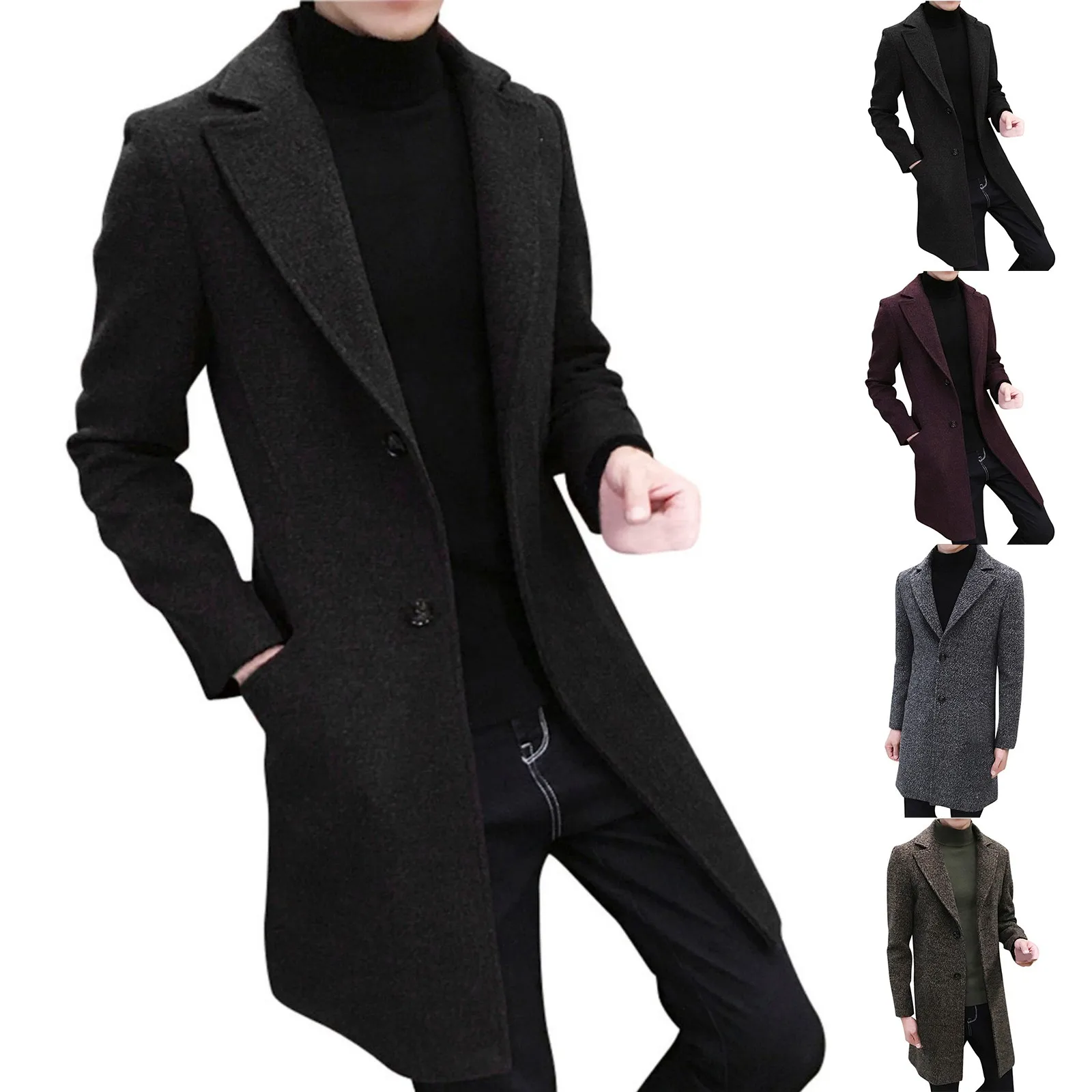 Autumn Winter Men's Casual Trench Fashion Middle Long Jacket Slim Long Sleeve Coat Male Cotton Warm Temperament Windbreaker