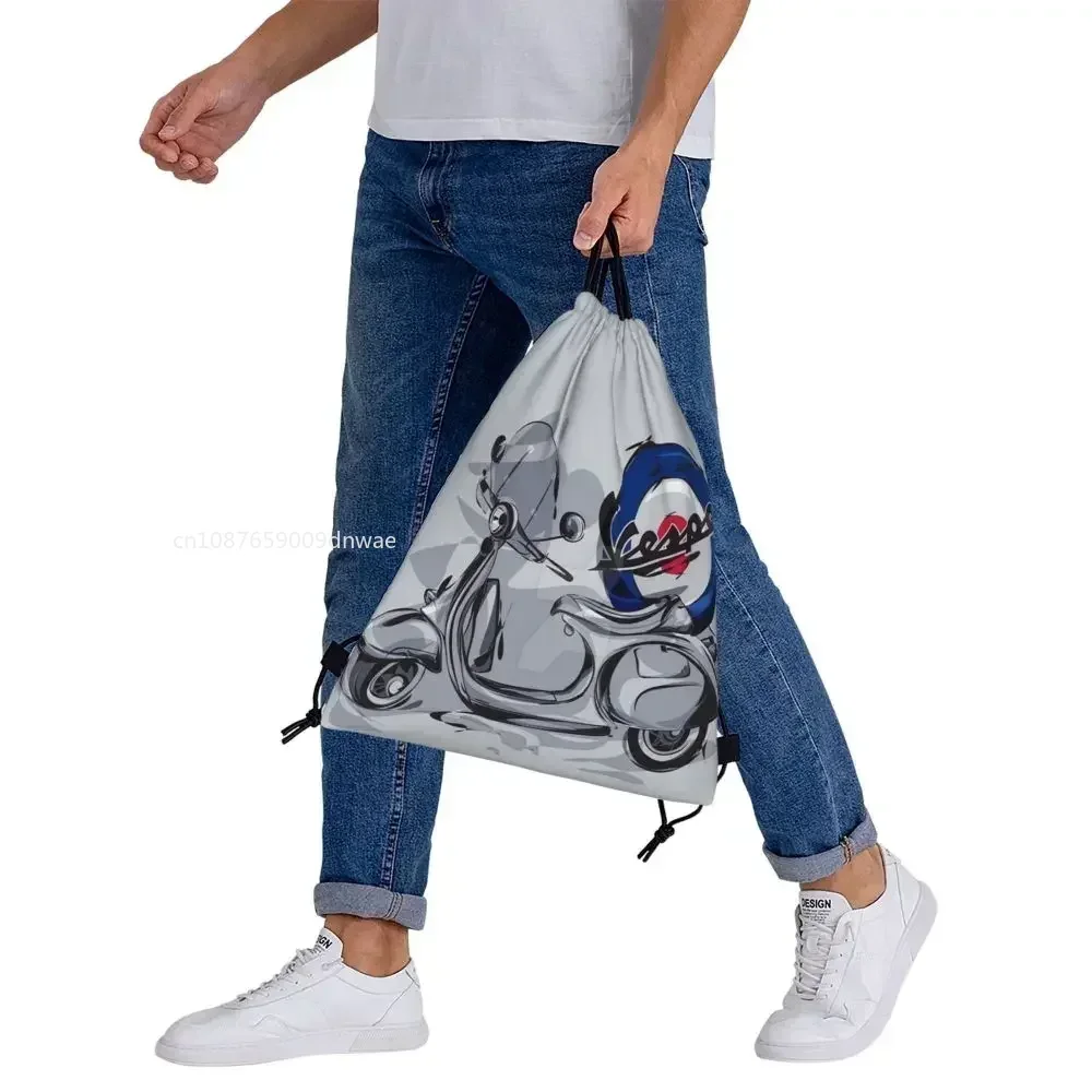 Vespa Logo Backpacks Casual Portable Drawstring Bags Drawstring Bundle Pocket Shoes Bag Book Bags For Travel Students