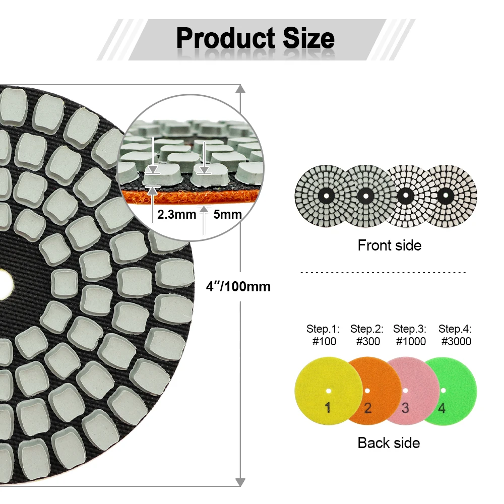 Imagem -05 - Shdiatool-diamond Polishing Pads Grupo Resina Flexível Discos de Moagem Granito Mármore Porcelanato 4-step Almofadas Abrasivas Seco 100 mm