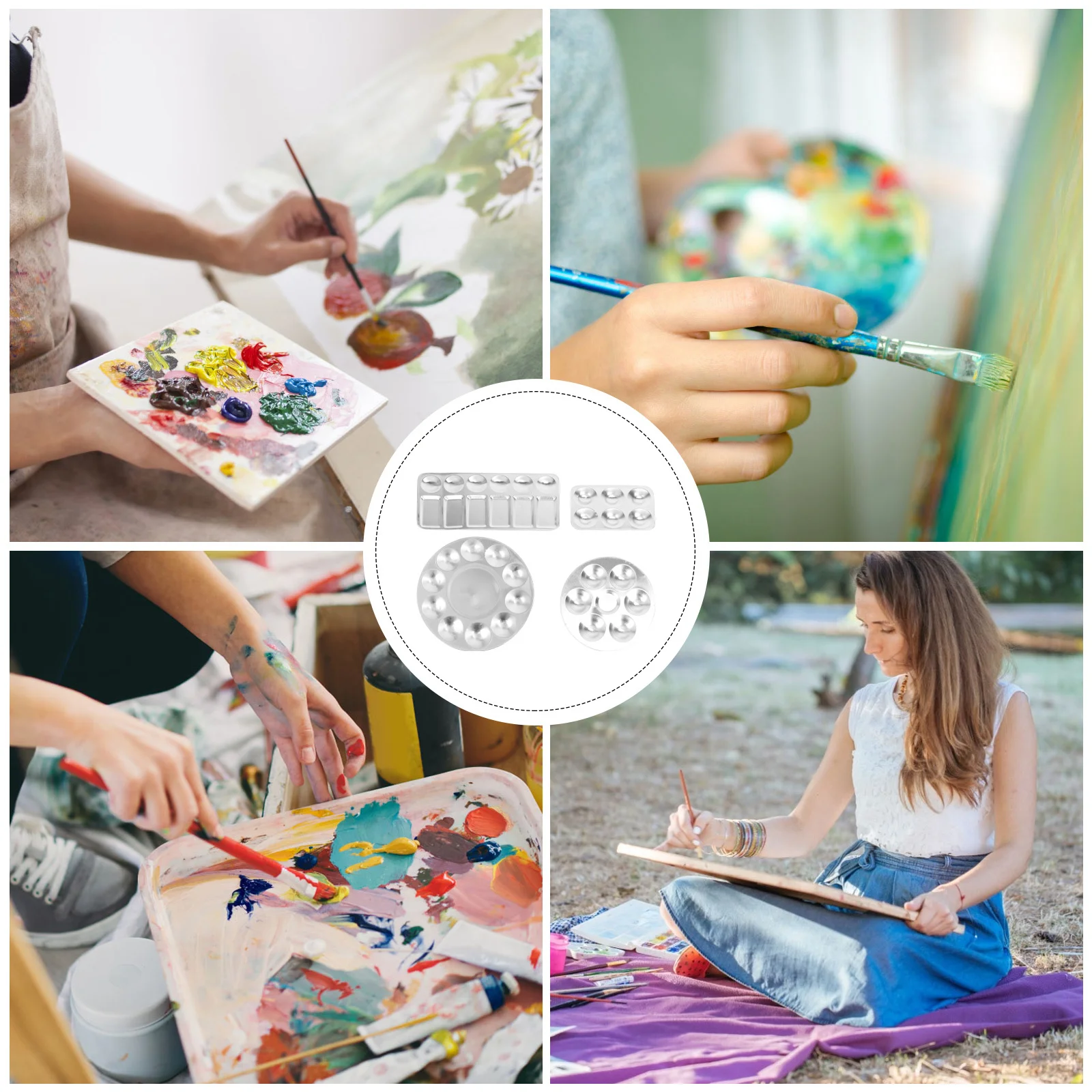 

4Pcs Aluminum Paint Stainless Steel Sturdy Reusable for Watercolor Oil DIY Art Projects Paint Tray Palette