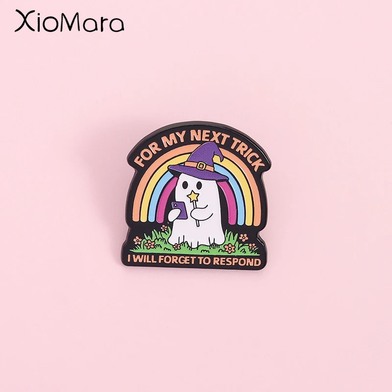 Cute Ghost Witch Enamel Pin Forget To Respond Funny Magic Trick Brooch Badges Backpack Accessories Gifts for Friends