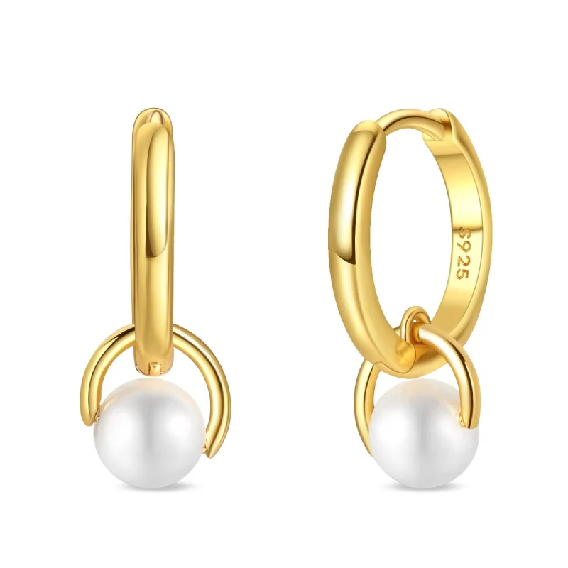 925 Sterling Silver Earrings Women Golden Geometric Pearl Hoop Earrings For Anniversary Wedding Jewelry Gifts