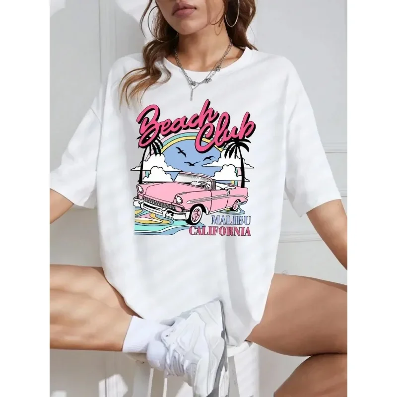 Sommer Mode Baumwolle T-Shirt für Frauen Beach Club Druck T-Shirts Hemden bequeme O-Ausschnitt