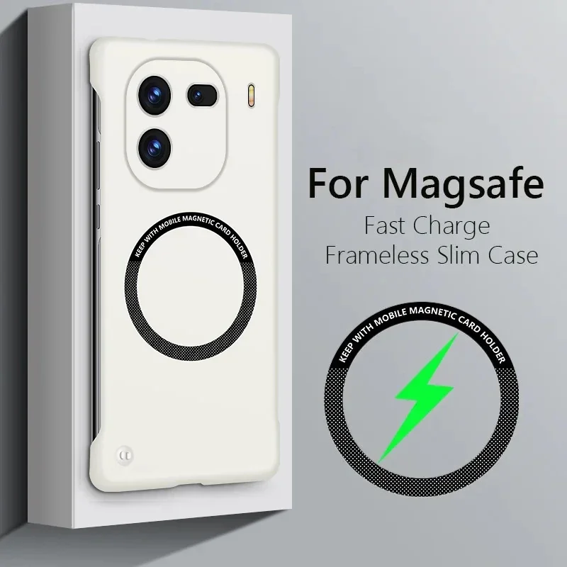 Casing Ponsel Tanpa Bingkai dengan Kumparan Magnetik untuk IQOO 11 12 13 Z7x Z9 Turbo Neo 6 7 10 9S Pro Plus Casing Sampul Matte PC Keras