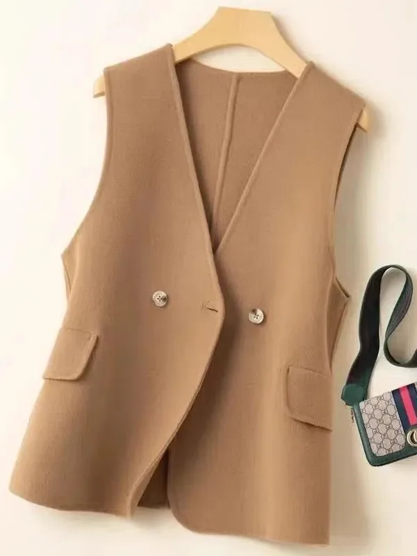 

Women's V-ne Woolen Vest Autumn Winter New Sle Tweed Jaet ort Length Regular Warmth Striped Pattern Faionable