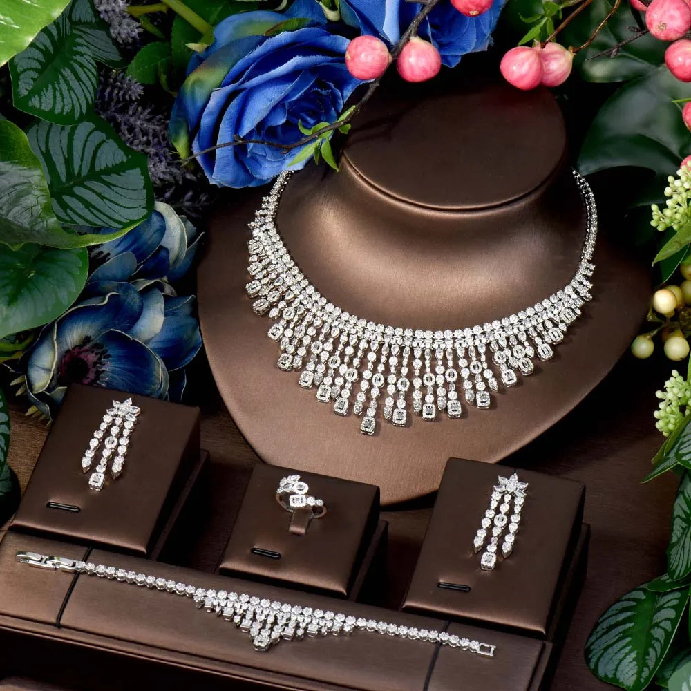 

HIBRIDE Tassel Jewellery Necklace Earrings Bracelet Women's Non Fade Set Dress Engagement Bridal Party Accessories S-529