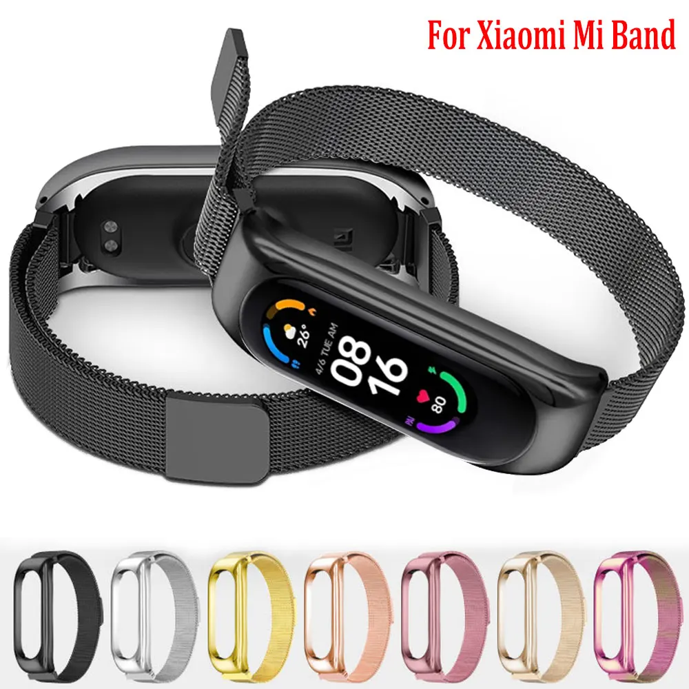 Correa de bucle milanés para Xiaomi Mi Band 7 6 5 4 3 pulsera magnética de acero inoxidable pulsera de Metal para Xiaomi mi band 4 3 correas