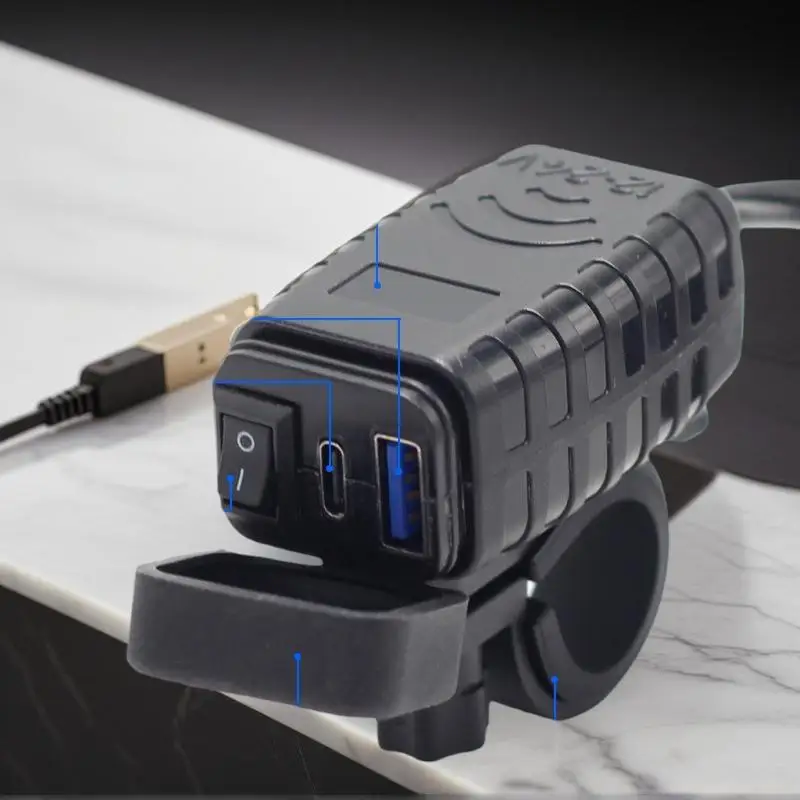 

Motorcycle Handlebar Mounted Dual USB 66W Fast Charger 12V Power Supply Adapter with Voltmeter