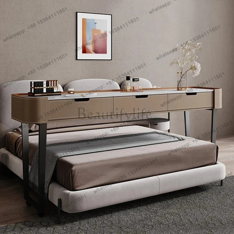 Light Luxury Bedside Table Saddle Leather Mobile Desk Lazy Home Multifunctional Bedroom Simple Dressing Table Computer