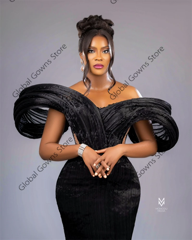 Aso Ebi Black Off The Shoulder Evening Dress For Black Girls Ruffles Prom Dresses Chic And Elegant Woman Gown Customized