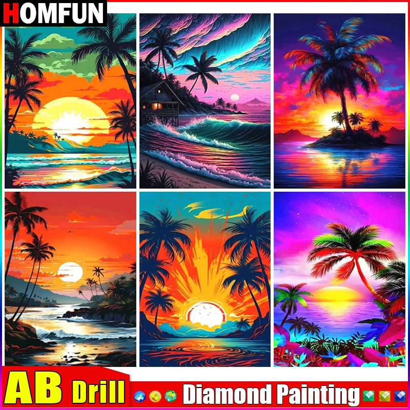 

Алмазная живопись HOMFUN AB «Пейзаж, закат, дерево», вышивка крестиком, фото на заказ, алмазная вышивка, квадратная круглая вышивка, домашний декор