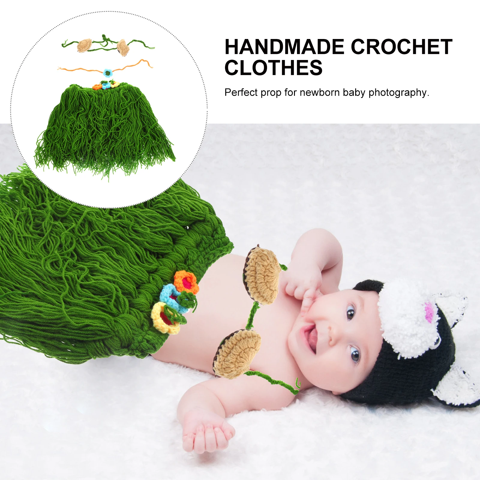 

Hawaiian Dance Clothes 3 Pieces Girls Dresses Newborn Photos Baby Photography Props Elastic Design Luaus Beach