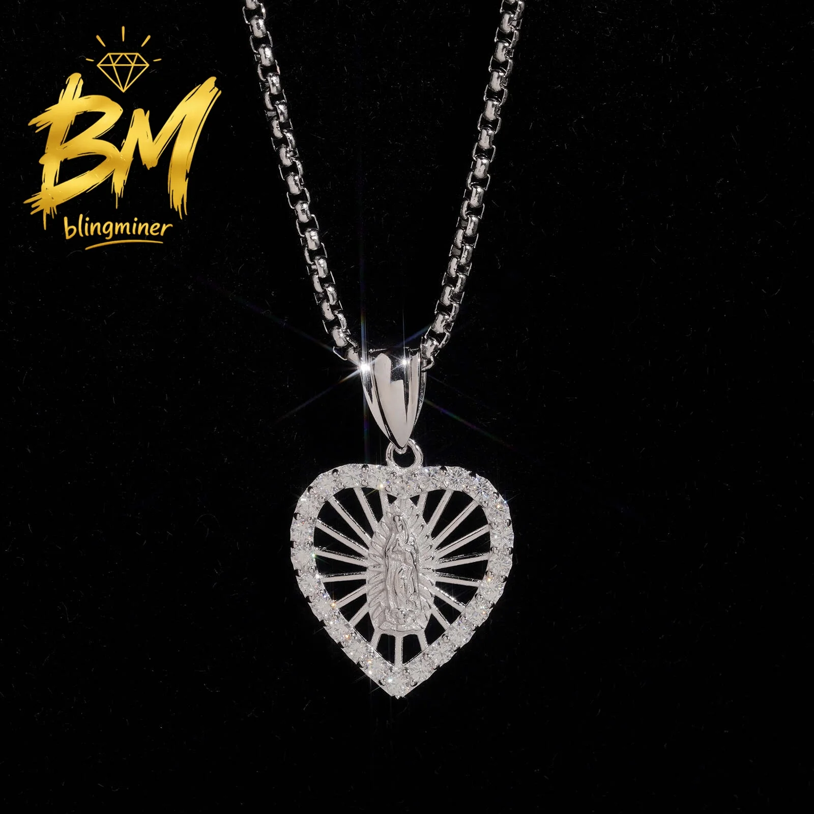 Blingminer Heart Shape Maria VVS Moissanite Pendant For Men Women S925 Silver Pendants Jewelry Pass Diamonds Tester Free Shippin