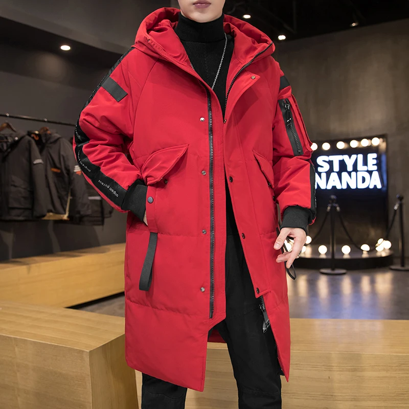 

Fashionable Long Hooded down Jacket 2025 New Youth Outerwear Anti-Cold Outdoor Clothing White Duck down Fill Youth Trend