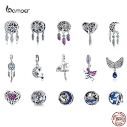 Bamoer 925 Sterling Silver Moon Charm Star Trinket Cat Travel Dreamcatcher Bead Cute Original for Women Daily Fine Jewelry Gifts