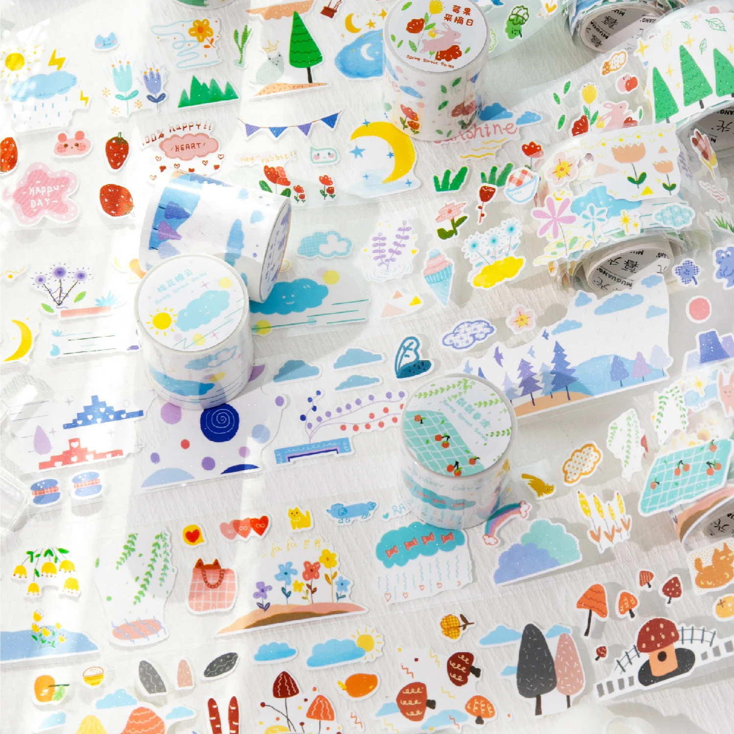 

TIANZI 50mm*2m/Roll Cartoon Landscape Adhesive Labels Stickers PET Tape for DIY Decor Scrapbooking Journaling Masking Stationery