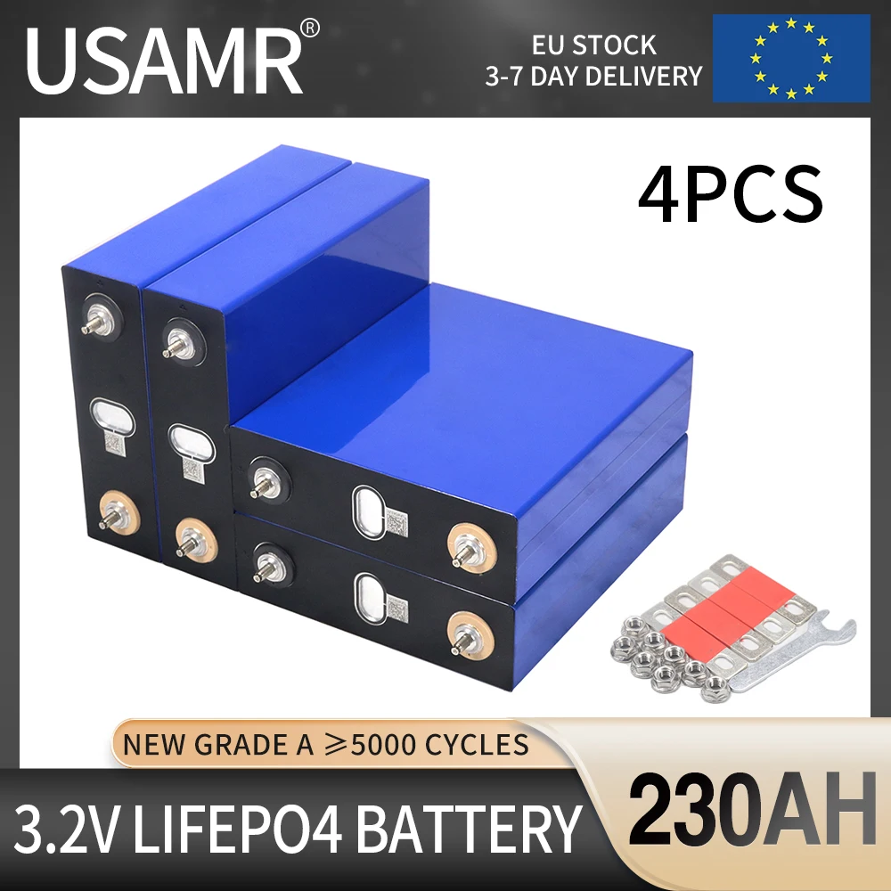 

NEW 4PCS 3.2v 230Ah Lifepo4 Lithium Iron Phosphate Battery DIY 12v 24v 48V Grade A Rechargeable Cell For Golf Cart Solar Boat