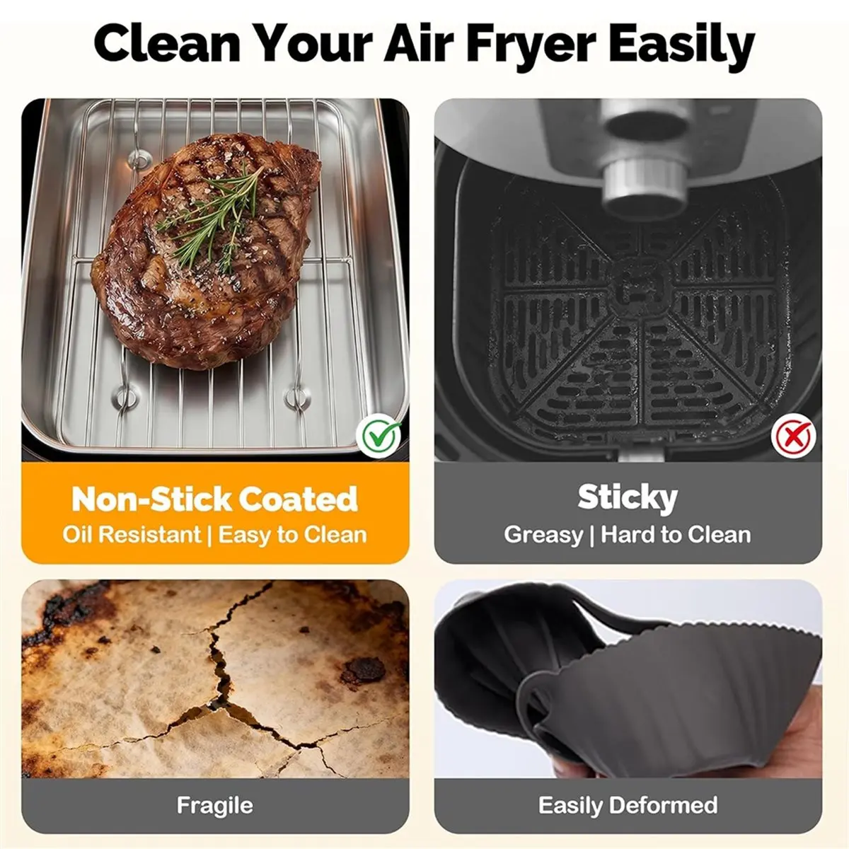 9 Piece Stainless Steel Air Fryer Accessories Set, Fits Rectangle Dual Basket Air Fryers