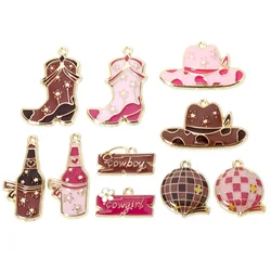 10pcs West Cowboy Charms Boots Hat Star Multicolor Enamel Pendants DIY Necklace Earrings For Women Men Party Jewelry Findings