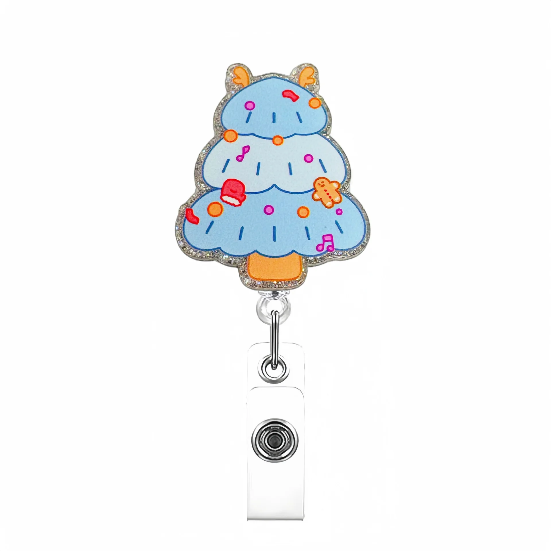 Christmas Creative Christmas Tree Glitter Acrylic Retractable Badge Reel Id Badge Holder Christmas Gift For Nurse Teacher