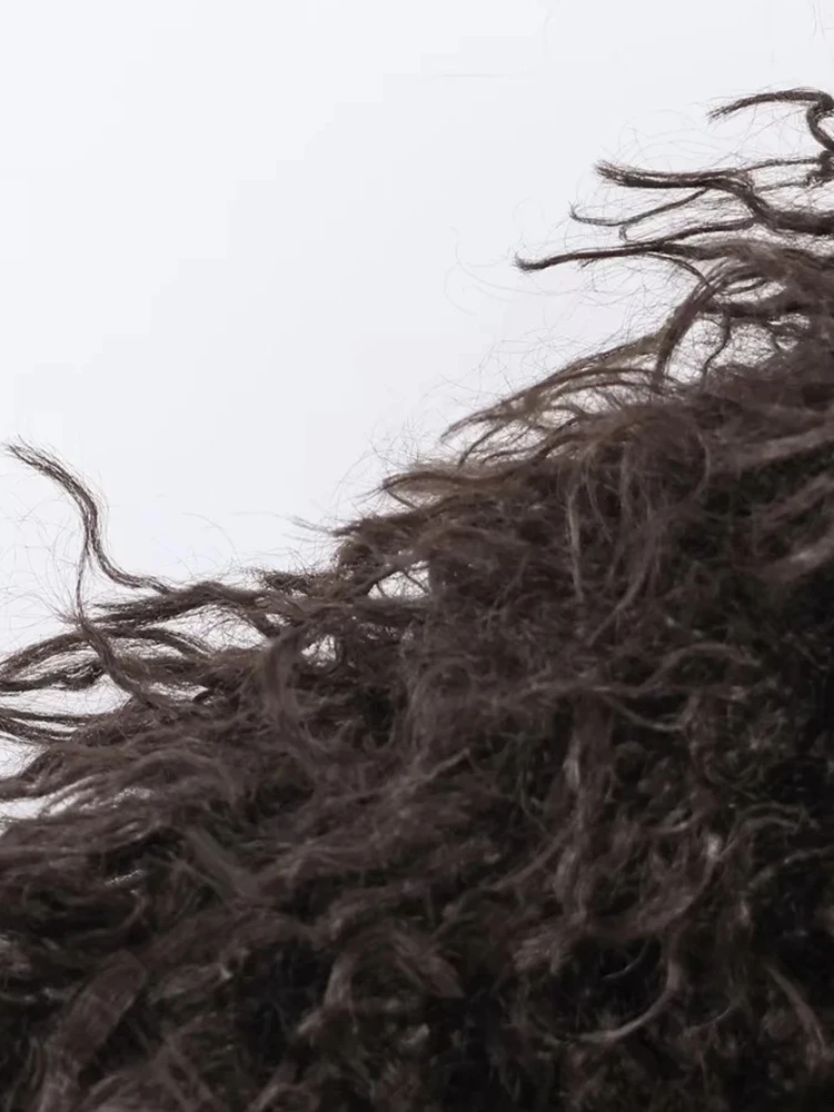 أزياء براون فو الفراء معطف المرأة جولة الرقبة فضفاضة طويلة الأكمام سميكة أفخم سترة قصيرة شتاء جديد