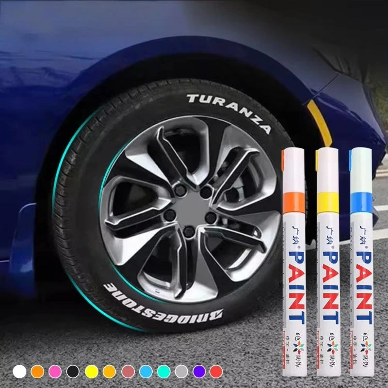 1 Stück Auto-Lackstift, wasserfest, für Felgen, Reifen, Öl-Lackierstift, Auto-Gummi-Reifenprofil, CD, Metall, permanenter Lackmarker