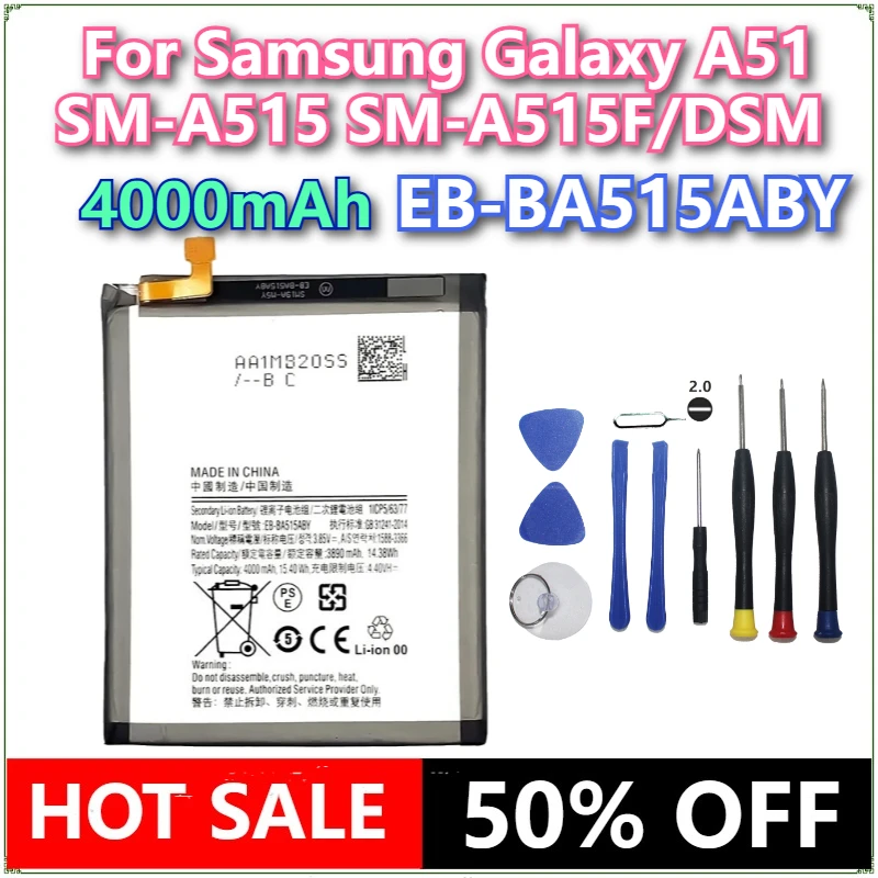 

Совершенно новый аккумулятор для мобильного телефона EB-BA515ABY, 4000 мАч, сменный аккумулятор для Samsung Galaxy A51 SM-A515 SM-A515F/DSM аккумуляторы