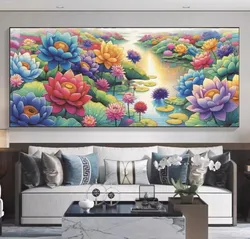 9ct 220x75cm Lotus Embroidery DIY Chinese Style Printed Kits Cross Stitch Needlework Set Home Decor Crafts