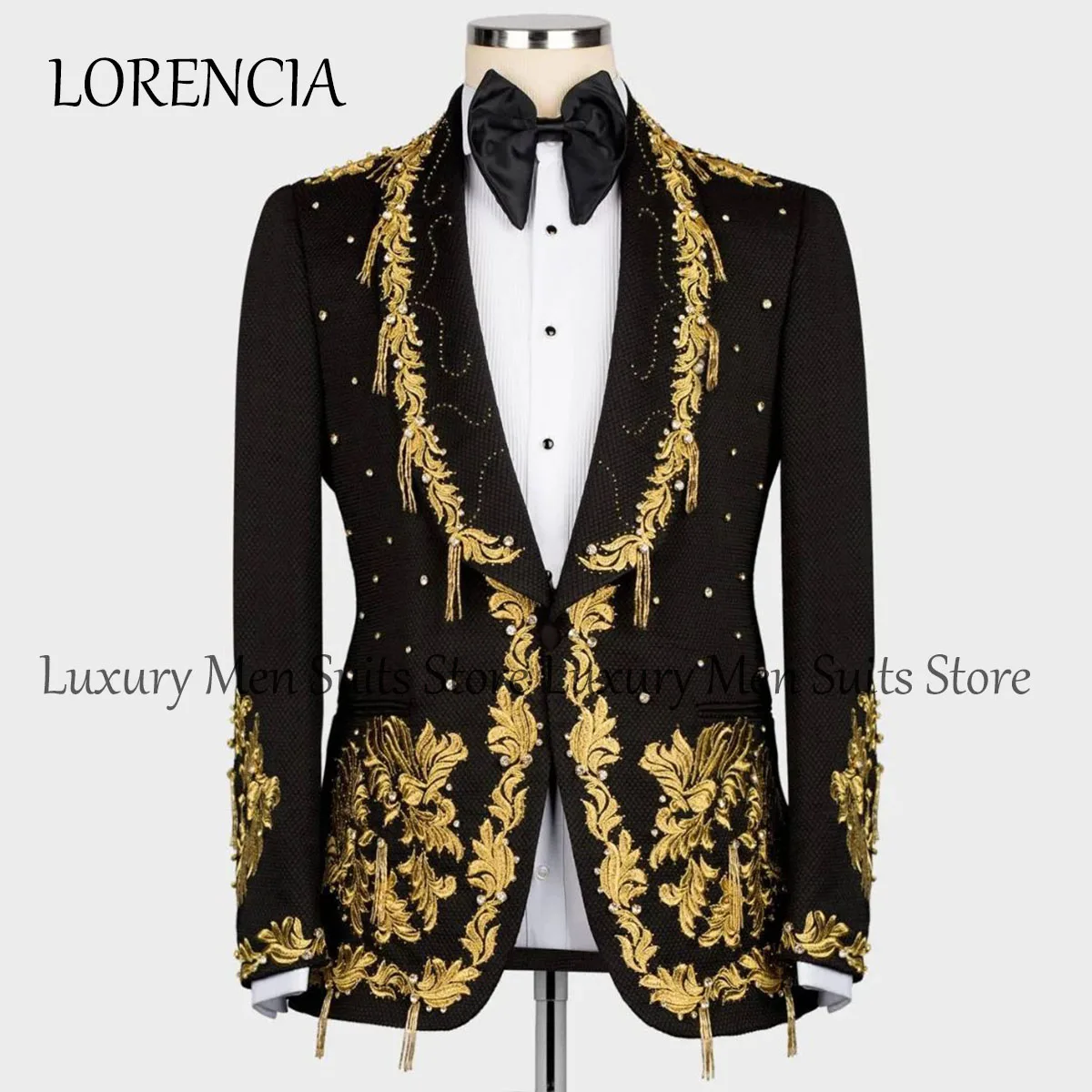 

Formal Applique Tuxedos Men Suits Wedding Party Prom Blazers Pants Outfit Male Suit Single Breasted Terno Masculino Completo