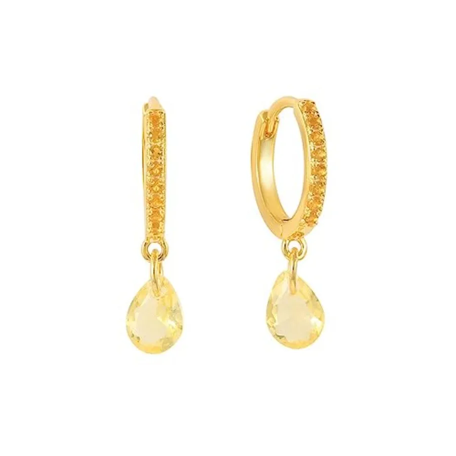 

Cute Teardrop CZ Dangle Drop Cartilage Small Huggie Hoop Earrings for Women Minimalist 925 Sterling Silver Post 18K Gold Plated