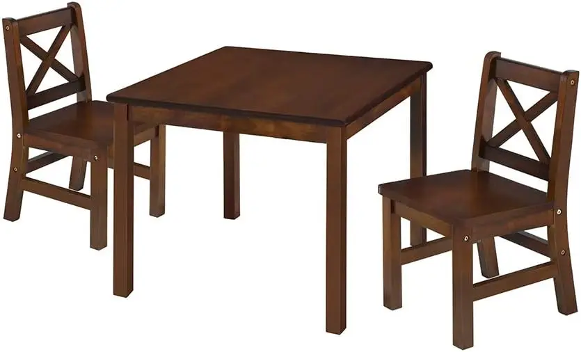 Solid Hard Wood Kids Table and Chair Set (2 Chairs Included), Coffee, 3 Piece Set