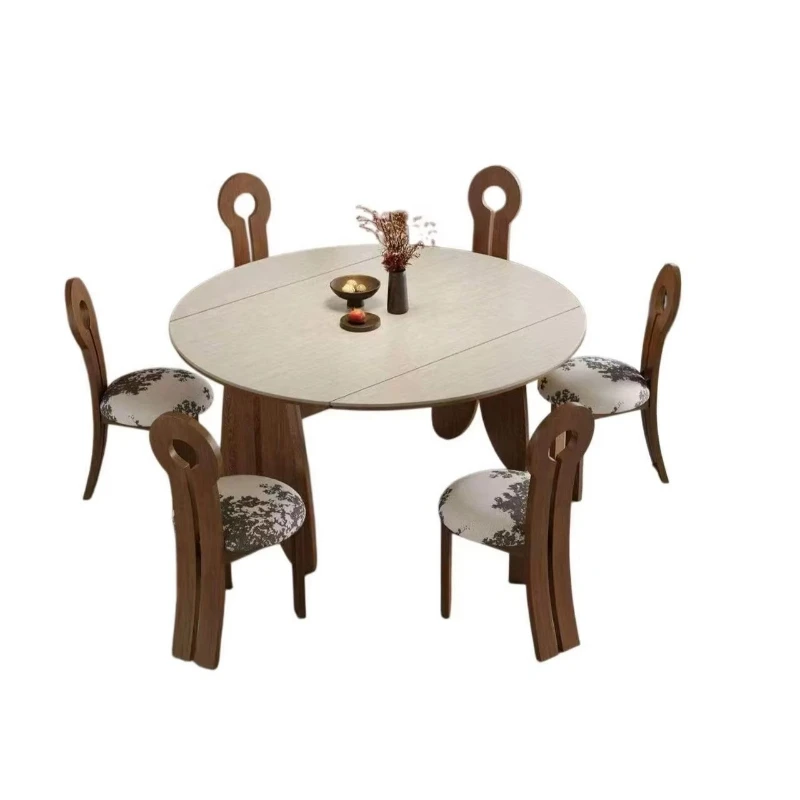 Sintered stone adjustable folding convertible square to round mid-century modern dining table for small apartments