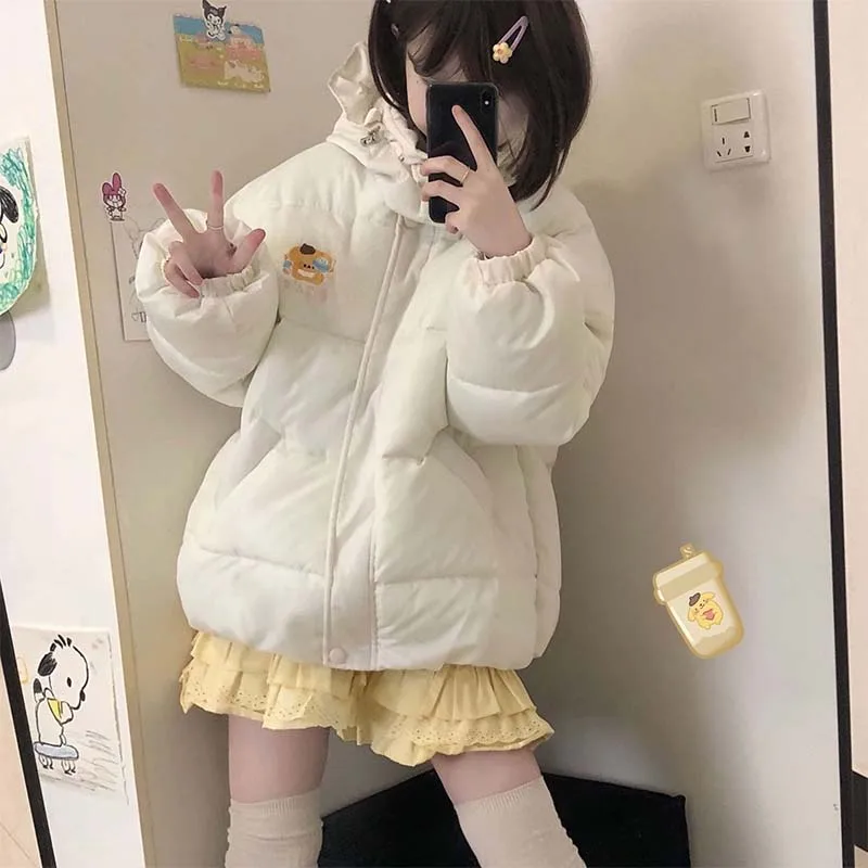 Kawaii Padded Jacket My Melody Kuromi Cinnamoroll Cartoon Embroidery Quilted Coat Autumn and Winter Warm Coats Friend Gift