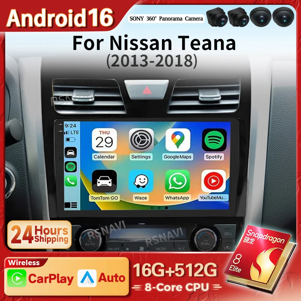 Qualcomm Snapdragon Android 16 Carplay Auto Autoradio Multimedia-Player für Nissan Teana 2013 - 2018 Autoradio Stereo WIFI+4G BT