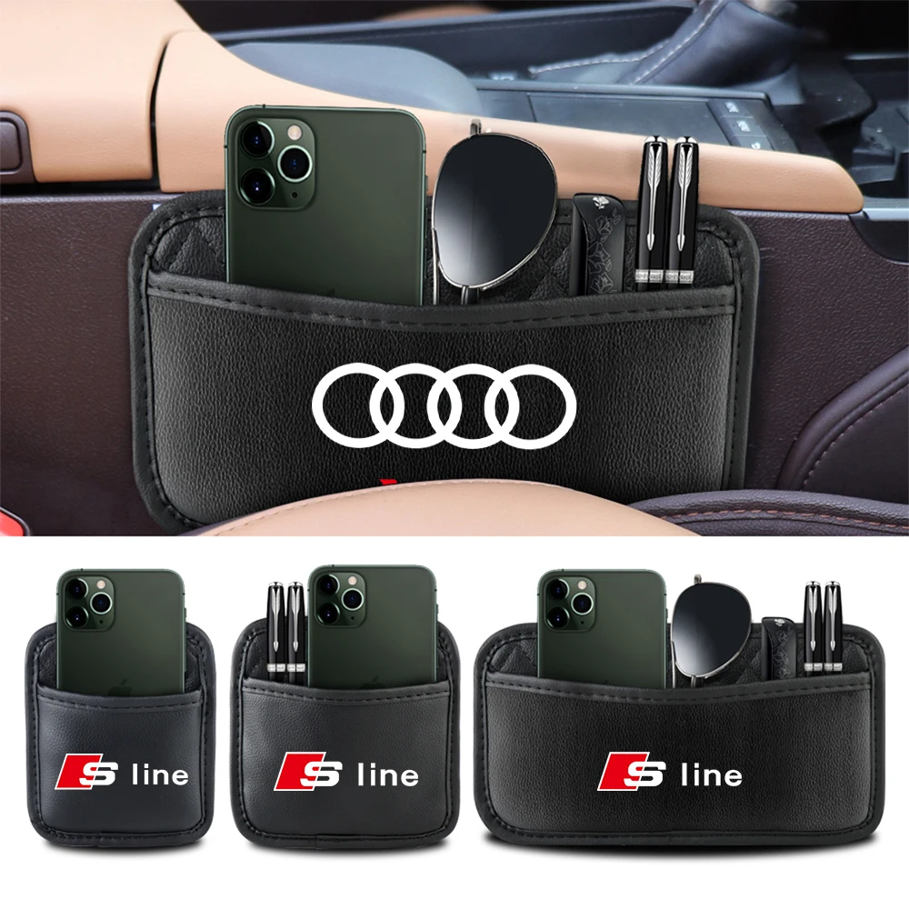 1pcs Car leather Storage Bag Mobile Phone Organizer Bag For Audi Sline A3 A1 A4 A6 B8 A5 B7 C7 A7 A8 B9 B6 C6 Q2 Q3 Q5 Q7 Q8 TT