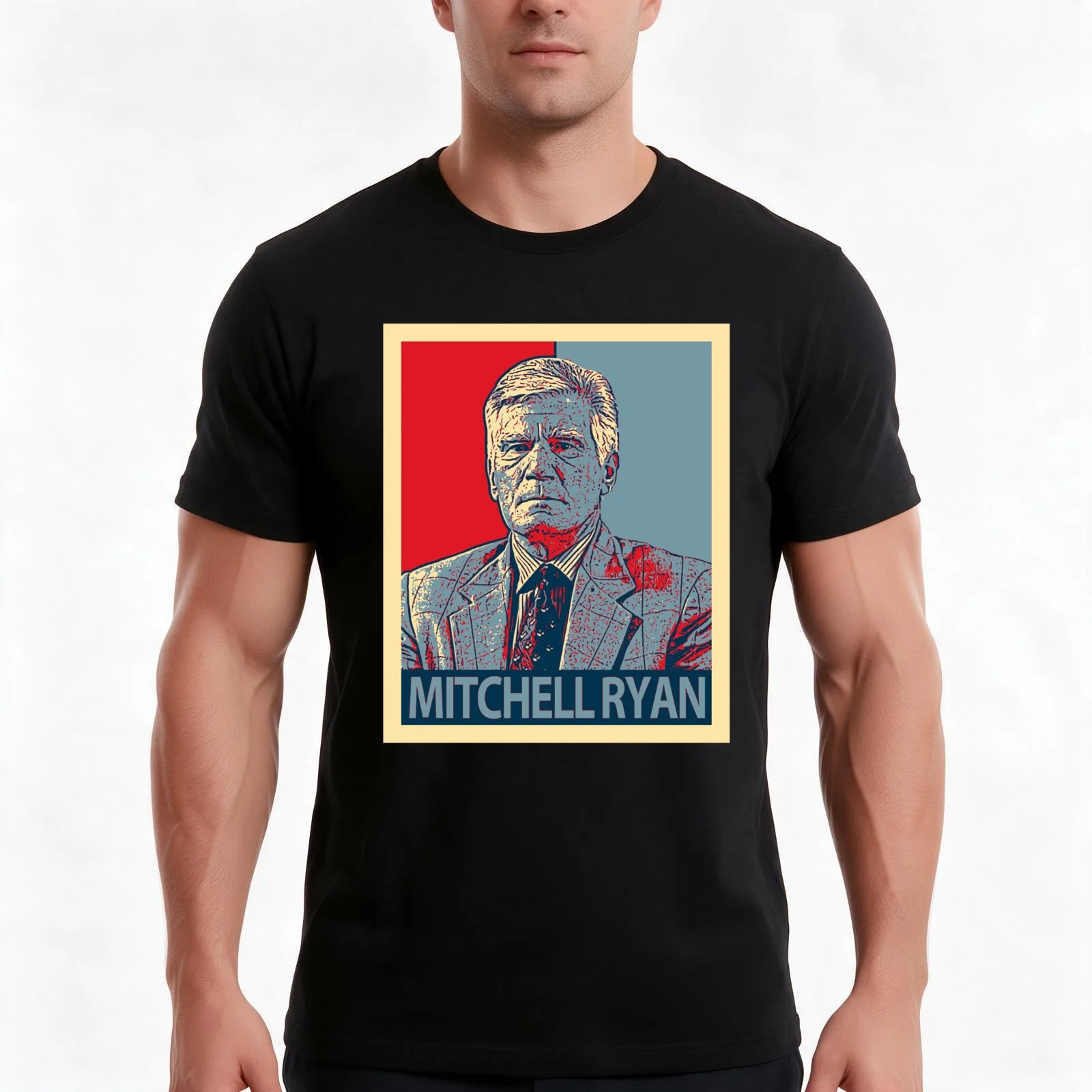 Mitchell Ryan T-Shirt, Summer Casual Cotton Tee, Oversized Streetwear Tops, Vintage Graphic Print, Loose Fit Short Sleeve