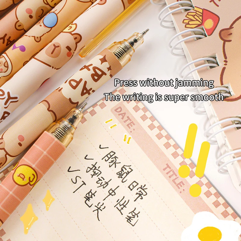 6Pcs Kawaii Capybara Gel Pen Set Black Blue Ink Quickly-Drying Cute Press Gel Pens Aesthetic Stationery School Office Supplies image 6